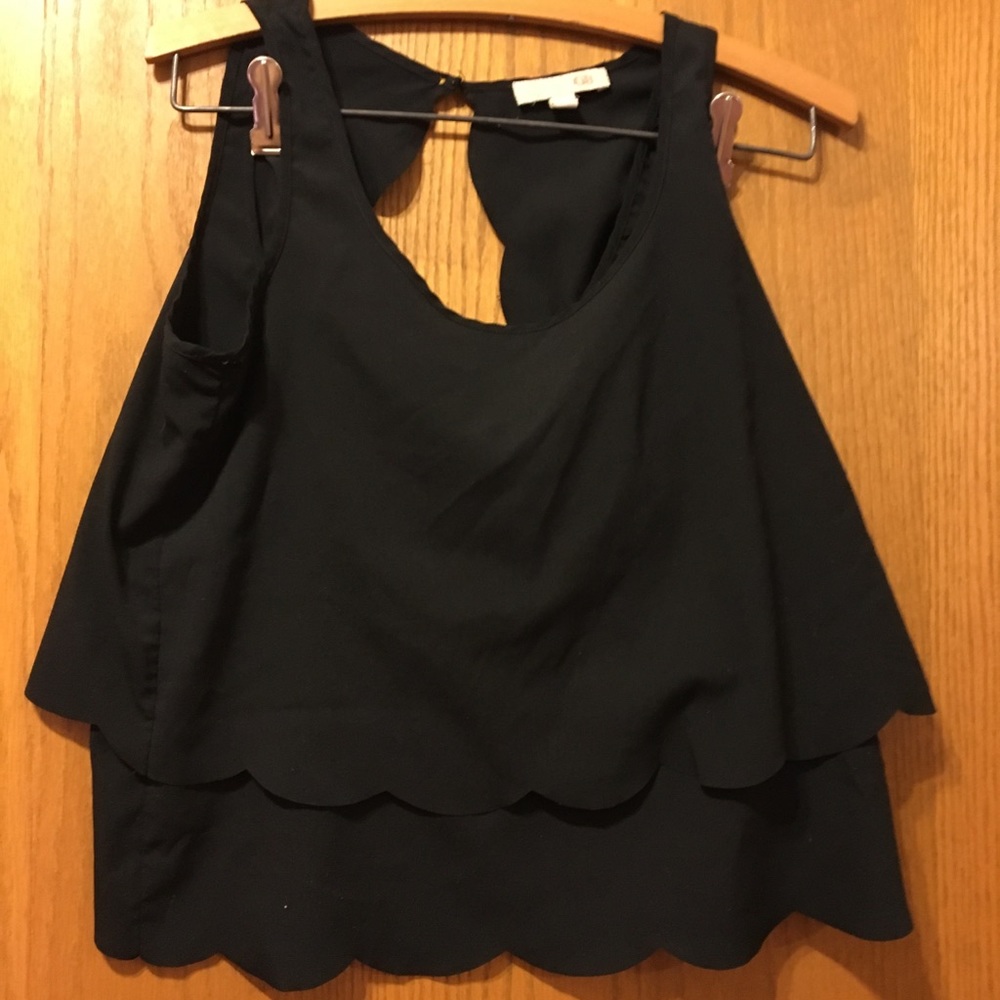 Gianni Bini Black Scalloped Layered Tank Top